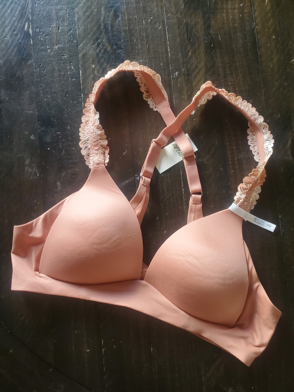 aerie Peach Lace-Trim Wireless T-Shirt Bra